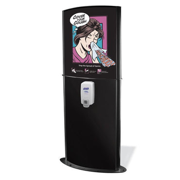 Infection Control Totem with Push Type Sanitizer, Black - Braeside Displays